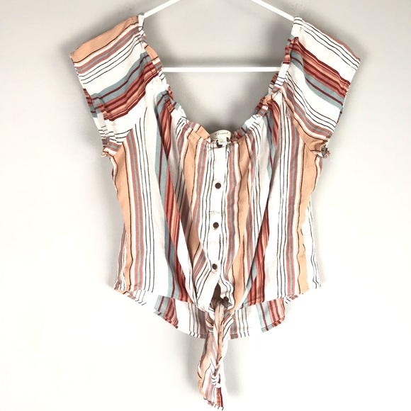 becaal Tops - Becaal multicolor stripe tie off shoulder crop top